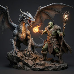 Diorama dragon et mage orc